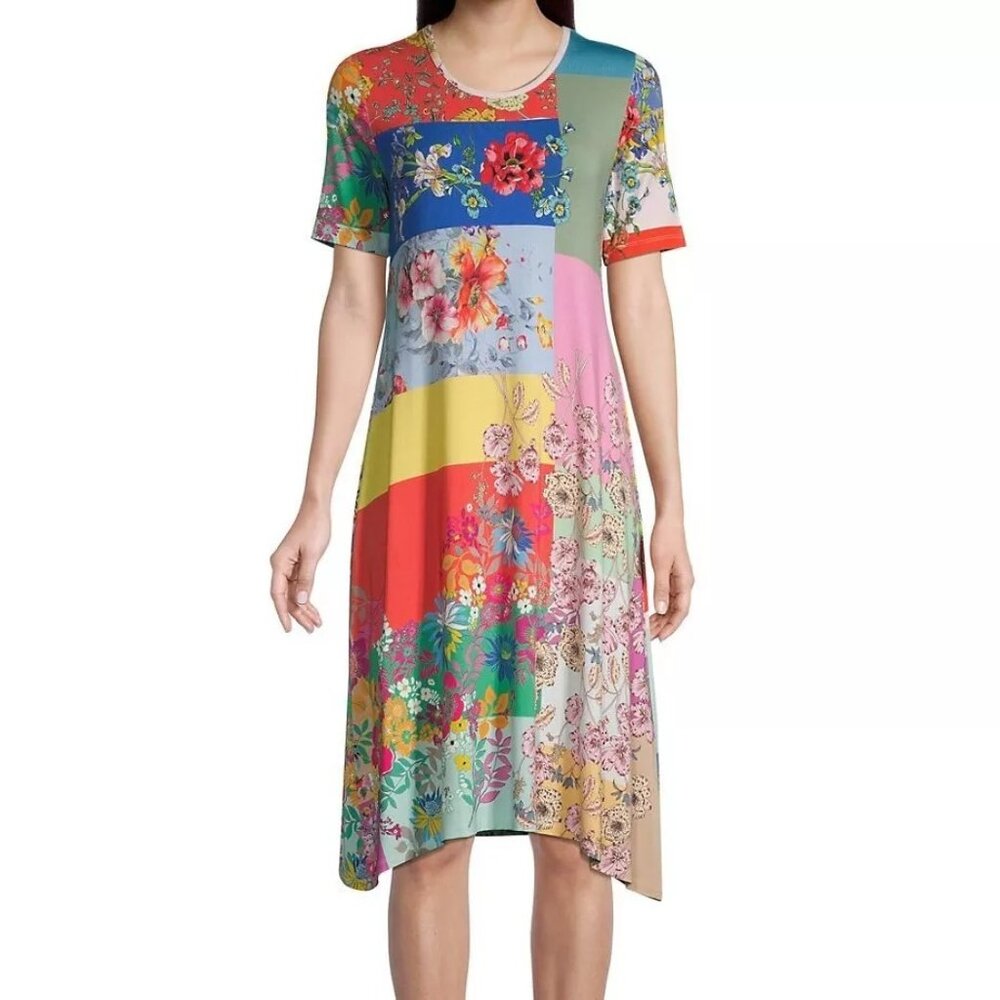 Johnny Was Marcel Swing Dress in Floral Colorblock Size Small